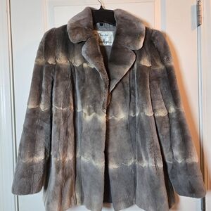 Luxurious Gray And Cream Fur Coat